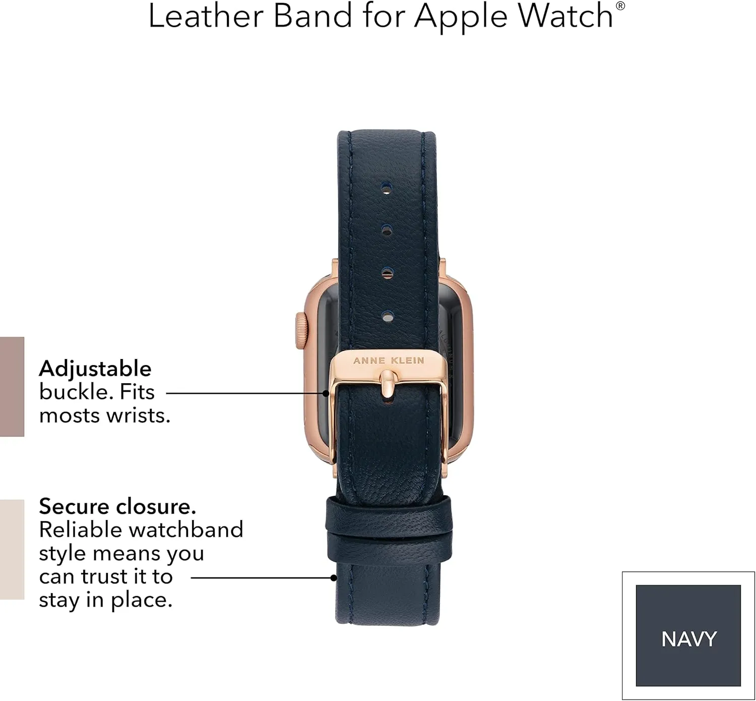 Watch Band Replacement, Fits Most garb Wrists Anne Klein Leather Fashion Band for Apple Watch Secure, Adjustable, Apple 