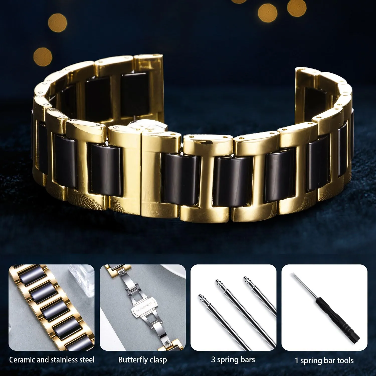 Watch Band rural zealous inventor enjoy mission panic Stainless Steel Ceramic Watch Bracelet Polished Strap 12mm/14mm/16mm/18mm/20mm/22mm with Butterfly Buckle 6 Colors BINLUN Replacement 