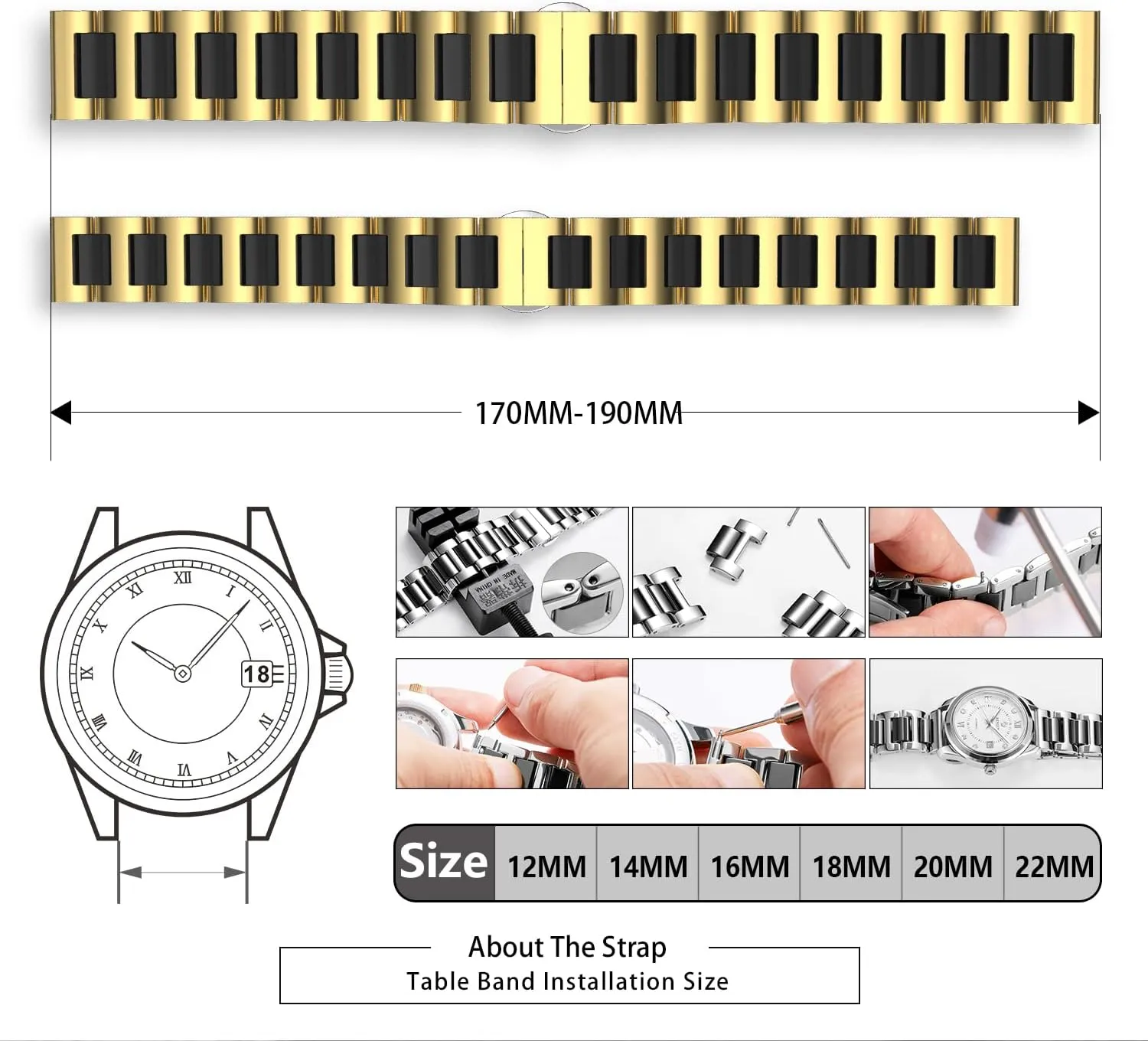 Watch Band rural zealous inventor enjoy mission panic Stainless Steel Ceramic Watch Bracelet Polished Strap 12mm/14mm/16mm/18mm/20mm/22mm with Butterfly Buckle 6 Colors BINLUN Replacement 