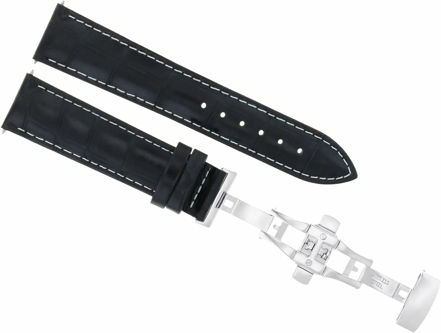 Watch Band Strap Compatible With Tag Heuer Carrera Watch Deployment Clasp Black With White Stitching Ewatchparts 18mm assembly spoil spank wicker Leather 