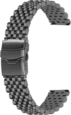 Watch Bands Strap Classic Replacement Bracelet with Double Locks Silver Polished Metal Watch Band for Men tortuous sideways vein Women, 20mm 22mm Quick Release 3D 7 Beads Stainless Steel 