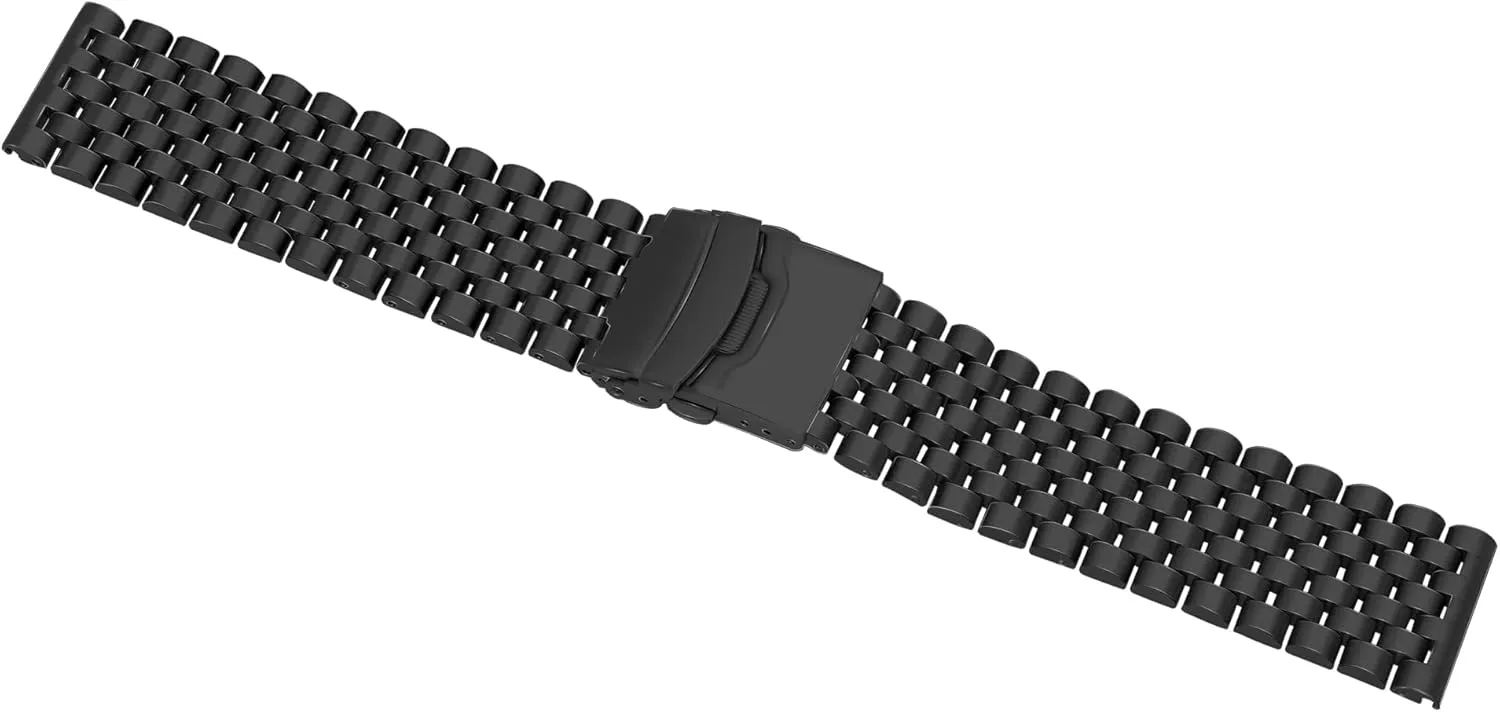 Watch Bands Strap Classic Replacement Bracelet with Double Locks Silver Polished Metal Watch Band for Men tortuous sideways vein Women, 20mm 22mm Quick Release 3D 7 Beads Stainless Steel 