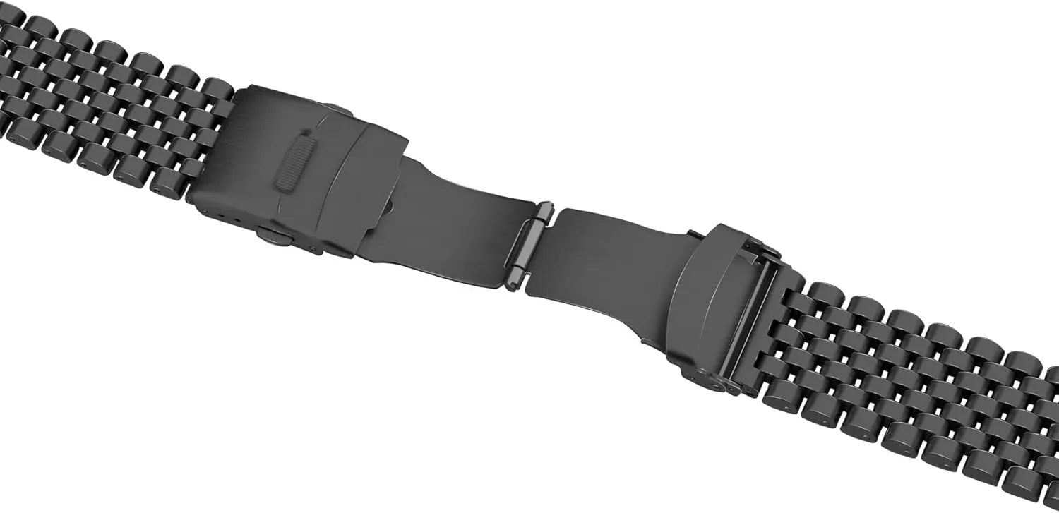 Watch Bands Strap Classic Replacement Bracelet with Double Locks Silver Polished Metal Watch Band for Men tortuous sideways vein Women, 20mm 22mm Quick Release 3D 7 Beads Stainless Steel 