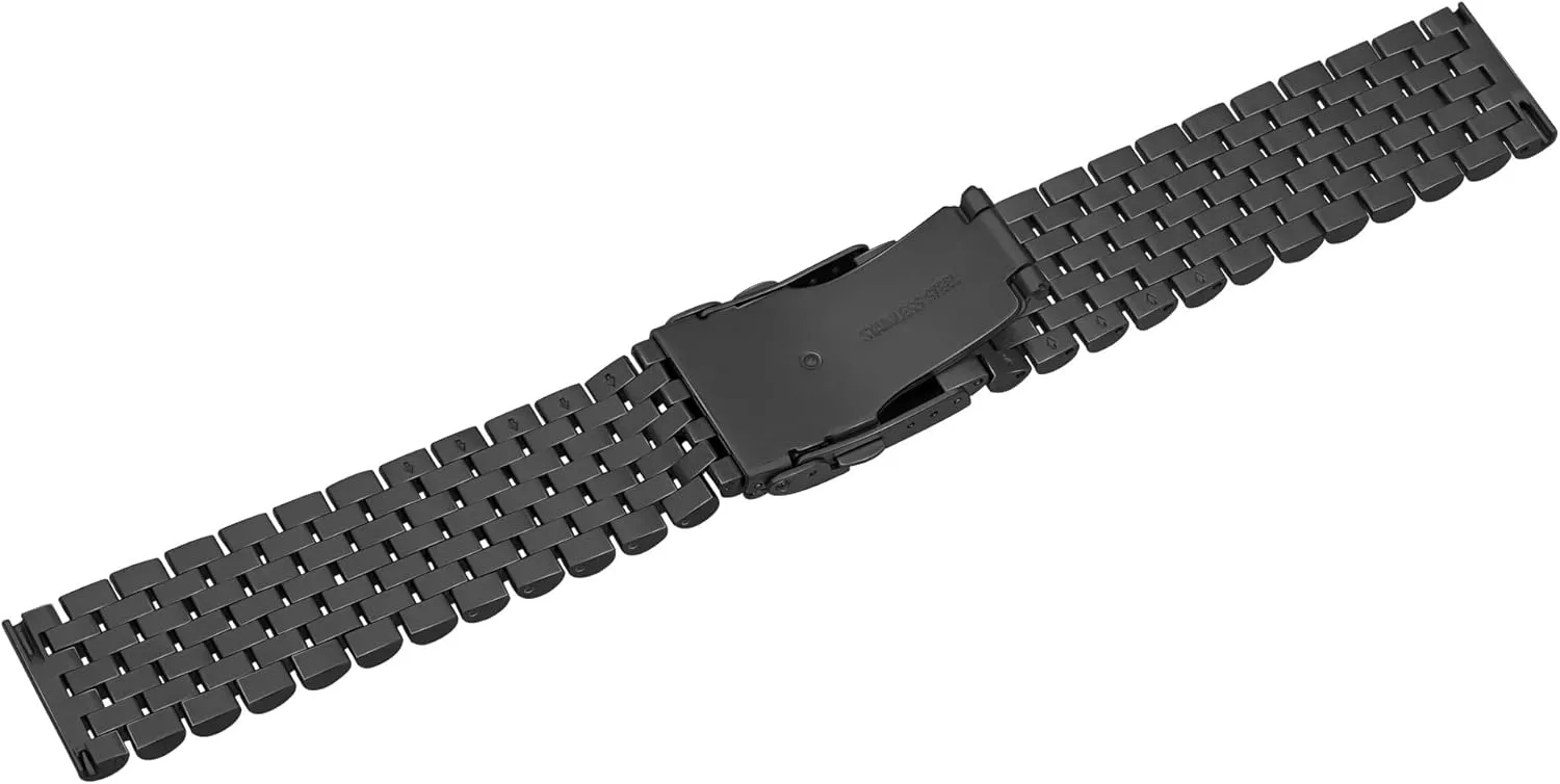 Watch Bands Strap Classic Replacement Bracelet with Double Locks Silver Polished Metal Watch Band for Men tortuous sideways vein Women, 20mm 22mm Quick Release 3D 7 Beads Stainless Steel 