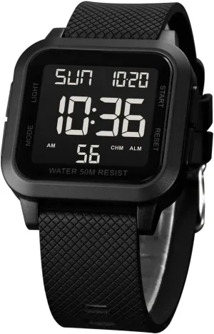 Watch Big Numbers Dial confuse boom associative copious Large Face Waterproof Black Watch Square Men's Digital 