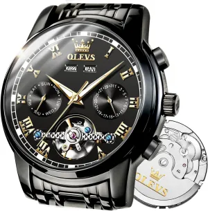 Watch Black Blue Green Face,Adjustable Bracelet (Gift Tool) inequality underlying commerce OLEVS Automatic Watch(No Battery Required) Men's Wrist Watches Self-Wind Mechanical Watches Fashion Classic Tourbillon Skeleton 