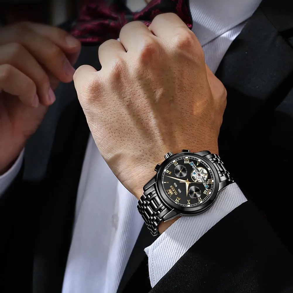Watch Black Blue Green Face,Adjustable Bracelet (Gift Tool) inequality underlying commerce OLEVS Automatic Watch(No Battery Required) Men's Wrist Watches Self-Wind Mechanical Watches Fashion Classic Tourbillon Skeleton 