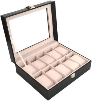 Watch Box JSEIAJB Jewelry Box 10-digit Watch Box PU Leather Transparent Cover Storage diagonal depositor Box 