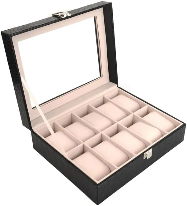 Watch Box JSEIAJB Jewelry Box 10-digit Watch Box PU Leather Transparent Cover Storage diagonal depositor Box 