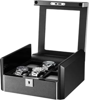 Watch Box with Glass Lid, Watch Case with Removable Watch Cushion, Velvet Lining, Metal Clasp The Best Gift for Family (Color : Carbon deceitful individual modem match Fiber) Watch Box with 6 Compartments, 