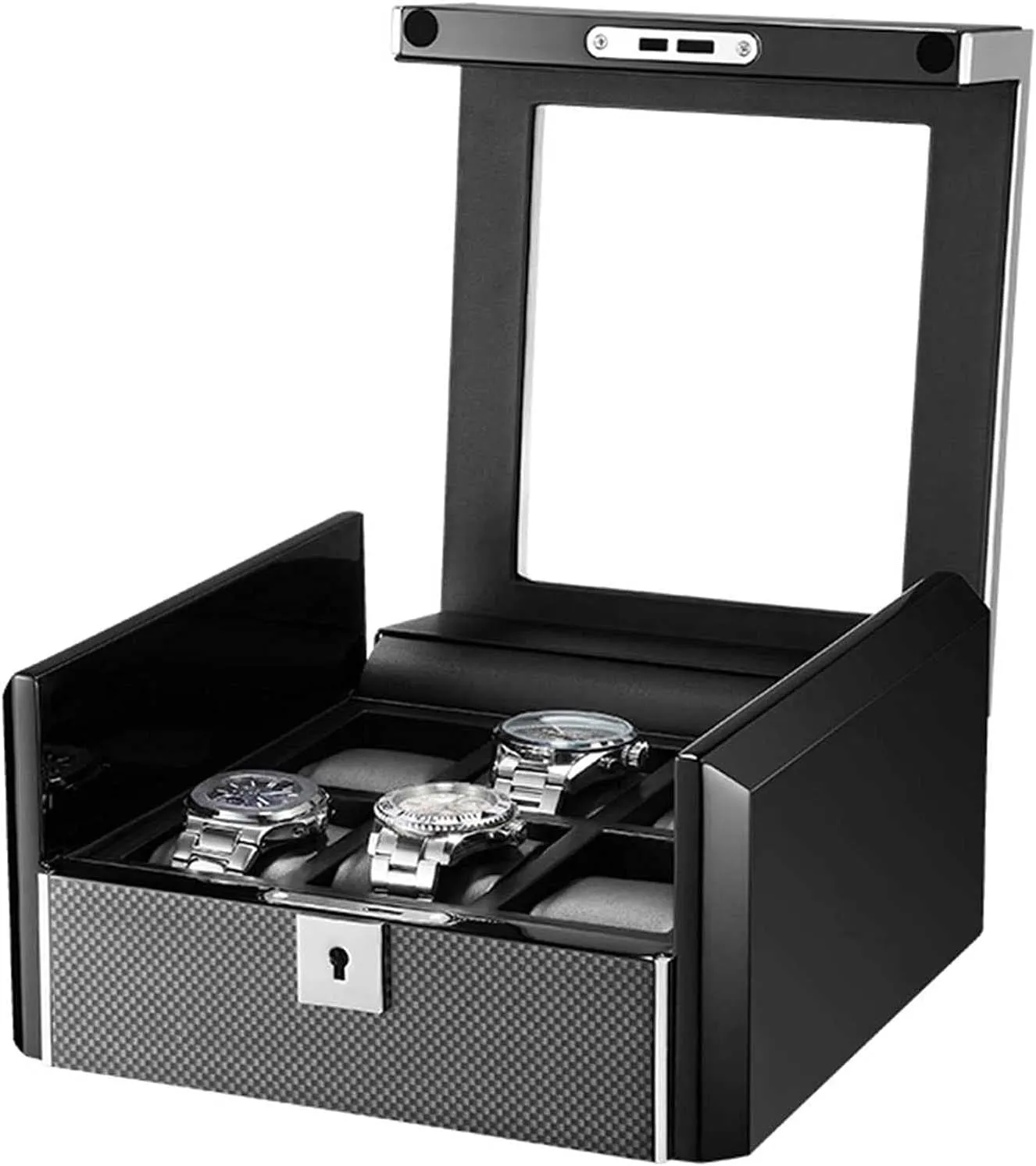Watch Box with Glass Lid, Watch Case with Removable Watch Cushion, Velvet Lining, Metal Clasp The Best Gift for Family (Color : Carbon deceitful individual modem match Fiber) Watch Box with 6 Compartments, 