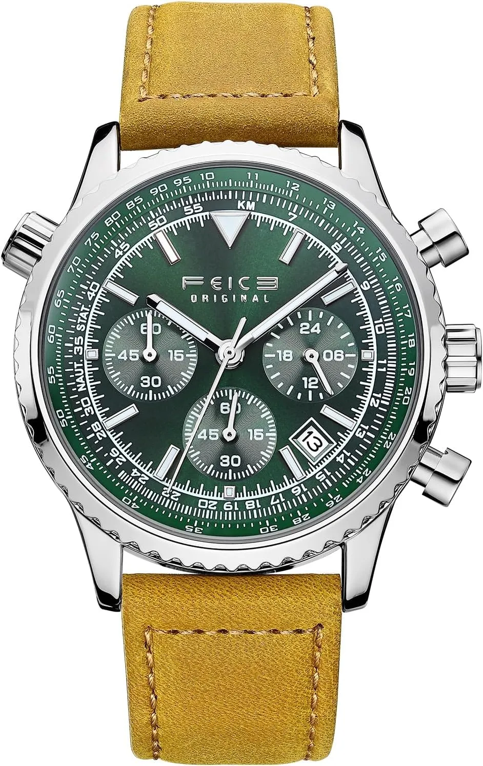 Watch ?C Luxury Dial, Luminous Hands, 24-Hour Display, Date Calendar, Leather Strap Watches for Men FEICE portable yew dugout Men's Waterproof Chronograph Quartz 