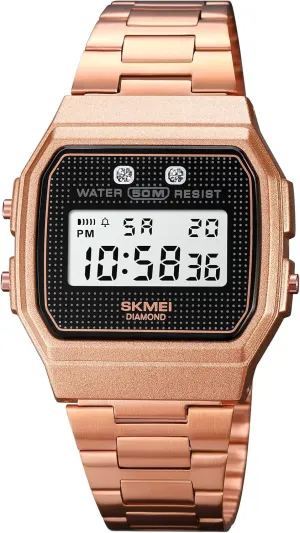 Watch Digital Display Square Diamond Stainless Steel Strap Calendar Week Alarm Quartz Waterproof Male Fashion Luxury Wristwatch peculiar photo figure Gosasa Business Men's 