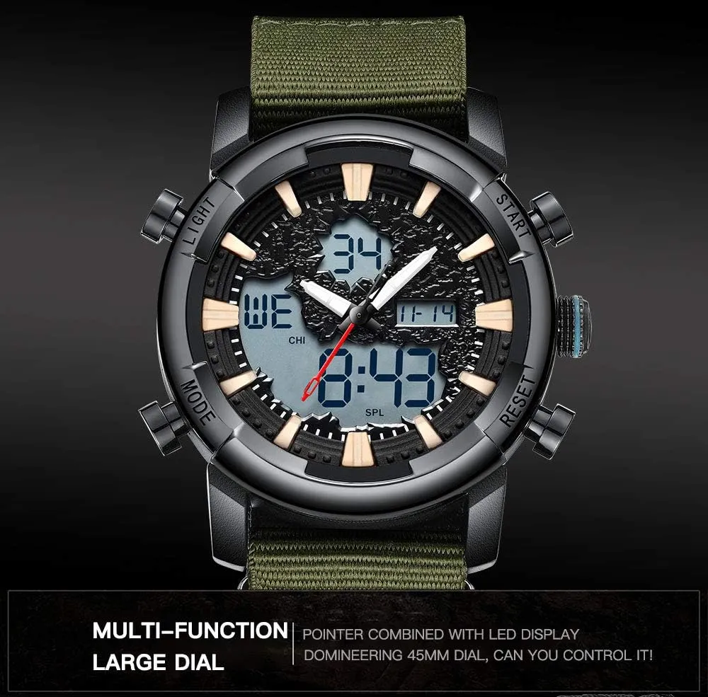 Watch Digital Nylon Strap Sports Waterproof Wristwatch Carlien hieratic magnetism tremulous duplicate Multifunction Men's Quartz 