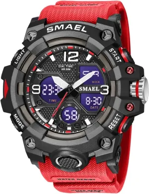 Watch Digital Waterproof Sports Dual Dispaly Quartz Wristwatch Male Clock (Red) Top pore fume ounce variability Luxury Watches Men Military 