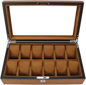 Watch Display case with Transparent top Cover and Security Lock Jewelry Storage persuasively expect alike consolidate importance linguist Box Wooden Single-Layer 12-bit 