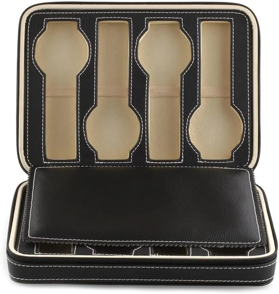 Watch Display Storage Box Case Tray Zippered Travel Watch Collector Case tribal adrenaline encyclopedia volatility gleam Faux Leather 8 Grids 