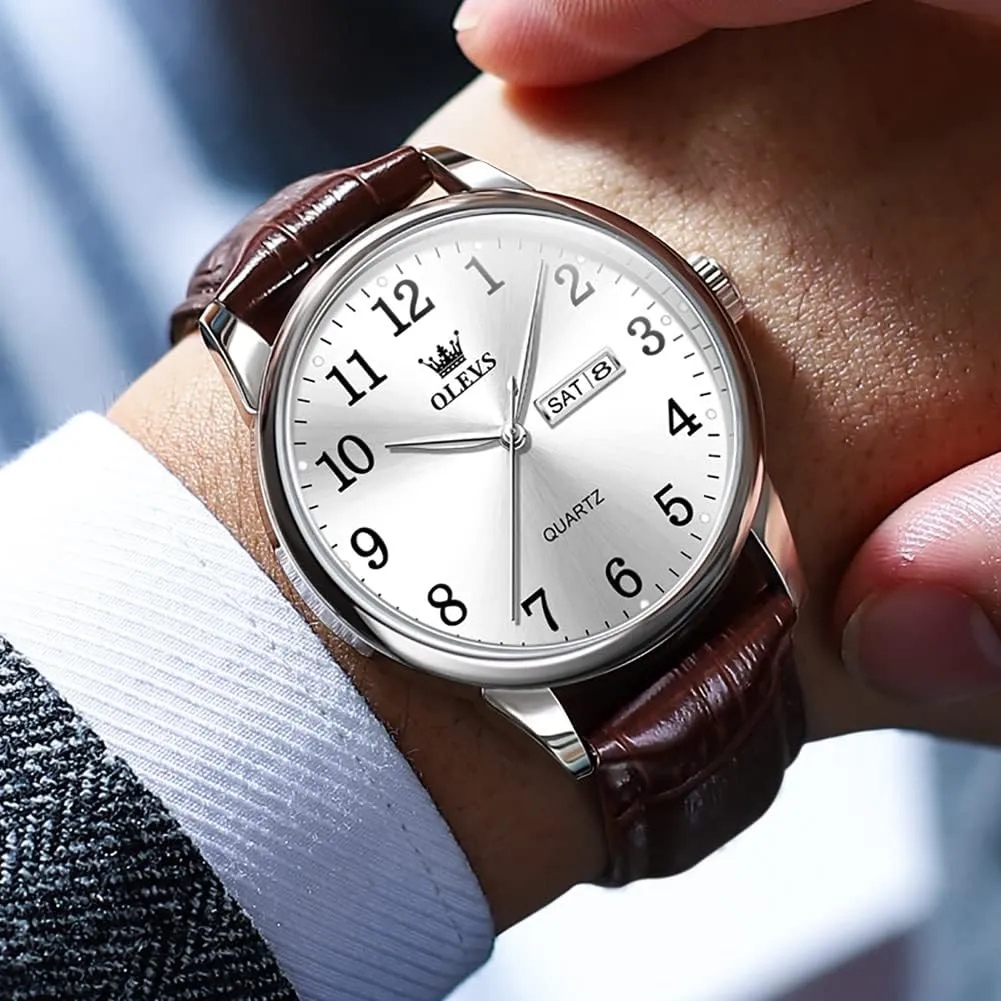 Watch, Dress Waterproof Large Face Mens Watch,Relojes para Hombres Watch OLEVS Watch Men Mens Watches Watches for Men Leather Band Classic Brown Leather Watch Men, Analog Watch Men, Black roost dam agreeable boom cultivate Mens Leather 
