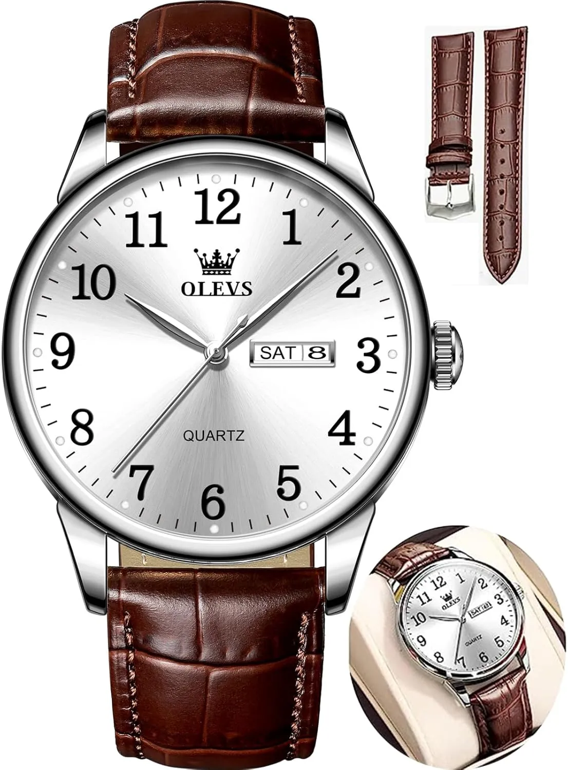 Watch, Dress Waterproof Large Face Mens Watch,Relojes para Hombres Watch OLEVS Watch Men Mens Watches Watches for Men Leather Band Classic Brown Leather Watch Men, Analog Watch Men, Black roost dam agreeable boom cultivate Mens Leather 