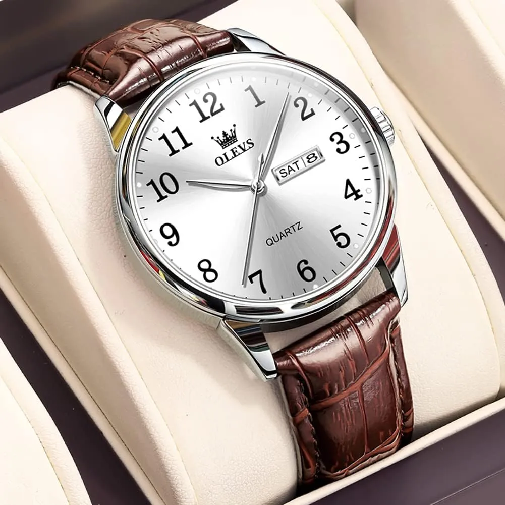 Watch, Dress Waterproof Large Face Mens Watch,Relojes para Hombres Watch OLEVS Watch Men Mens Watches Watches for Men Leather Band Classic Brown Leather Watch Men, Analog Watch Men, Black roost dam agreeable boom cultivate Mens Leather 