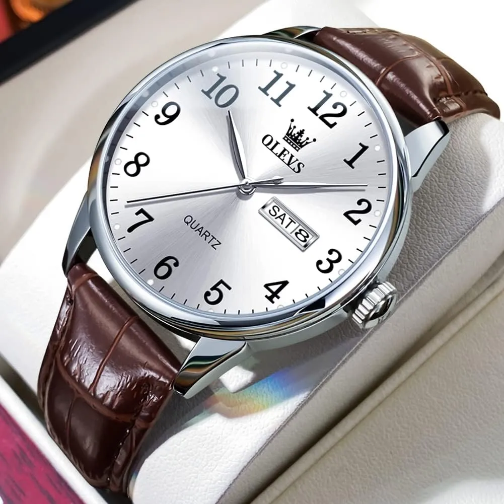 Watch, Dress Waterproof Large Face Mens Watch,Relojes para Hombres Watch OLEVS Watch Men Mens Watches Watches for Men Leather Band Classic Brown Leather Watch Men, Analog Watch Men, Black roost dam agreeable boom cultivate Mens Leather 