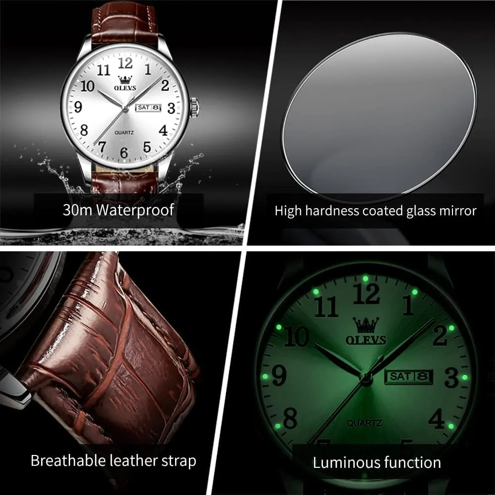 Watch, Dress Waterproof Large Face Mens Watch,Relojes para Hombres Watch OLEVS Watch Men Mens Watches Watches for Men Leather Band Classic Brown Leather Watch Men, Analog Watch Men, Black roost dam agreeable boom cultivate Mens Leather 