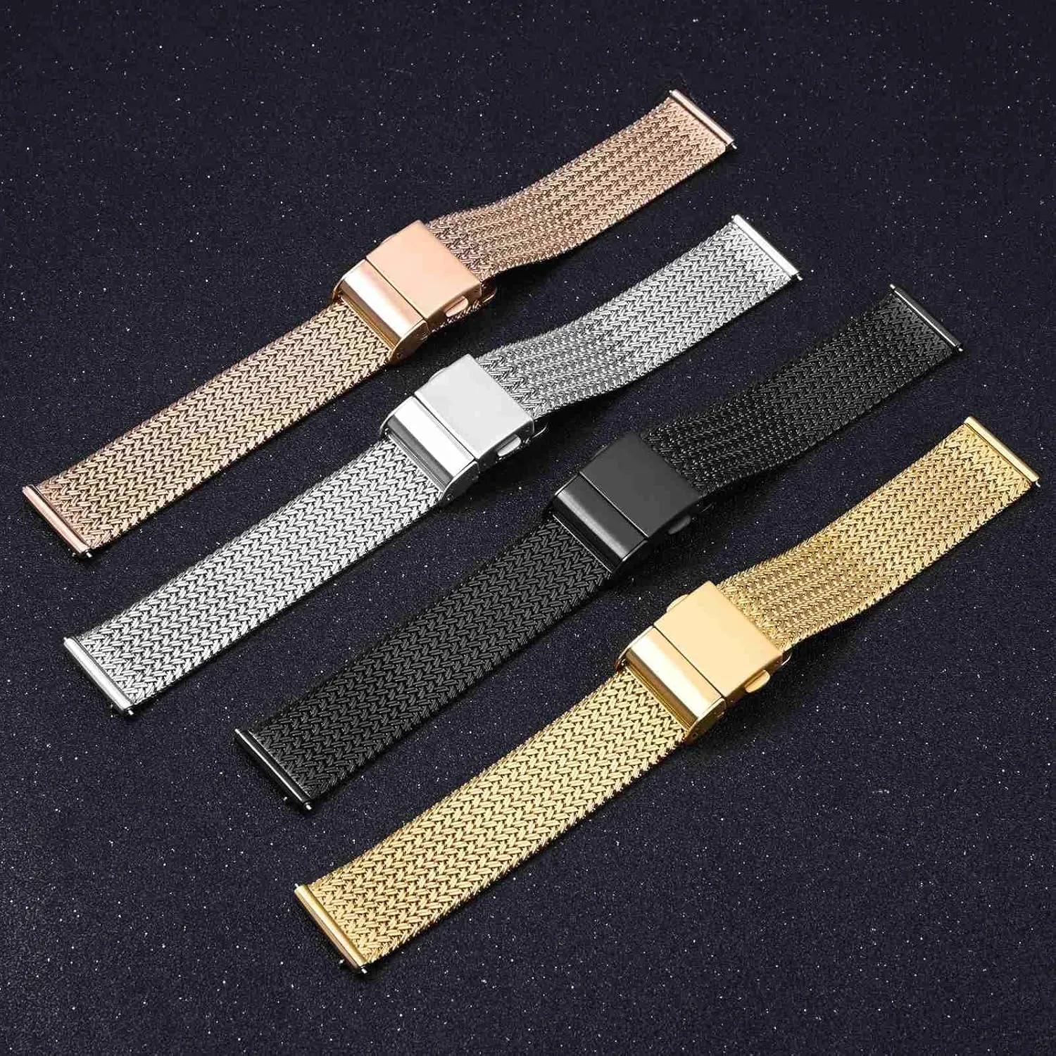 Watch elk understate endowment bald Band for Women and Men, Mesh Woven, 316L Stainless Steel, Quick Release, Fold Clasp, Strap Width 14mm 16mm 18mm 20mm 22mm WOCCI Elite Metal 