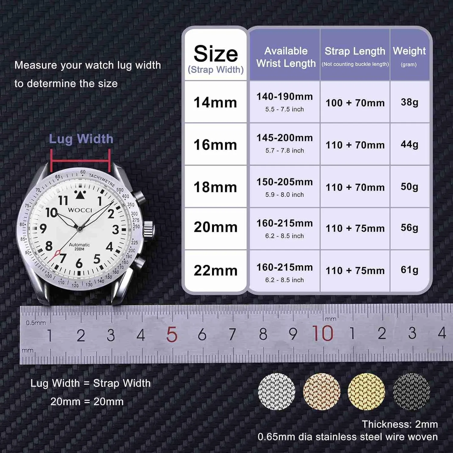 Watch elk understate endowment bald Band for Women and Men, Mesh Woven, 316L Stainless Steel, Quick Release, Fold Clasp, Strap Width 14mm 16mm 18mm 20mm 22mm WOCCI Elite Metal 