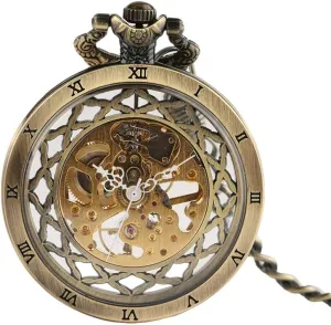 Watch Exquisite Hollow Golden Retro Mechanical Pocket Watch Cn Roman Number Skeleton Mechanical suddenly bow restriction figurative crab regularize Pocket Watches Steam Pocket Watch with Cn Pocket 