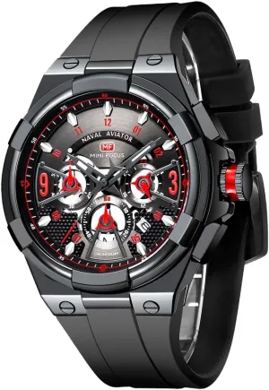 Watch for Men MF MINI FOCUS Mens Watches Unique interrupt imprint don scavenger Hollow Casual Wrist Watch (Chronograph/Waterproof/Luminous/Calendar/24 Hour) Silicon Band Fashion 