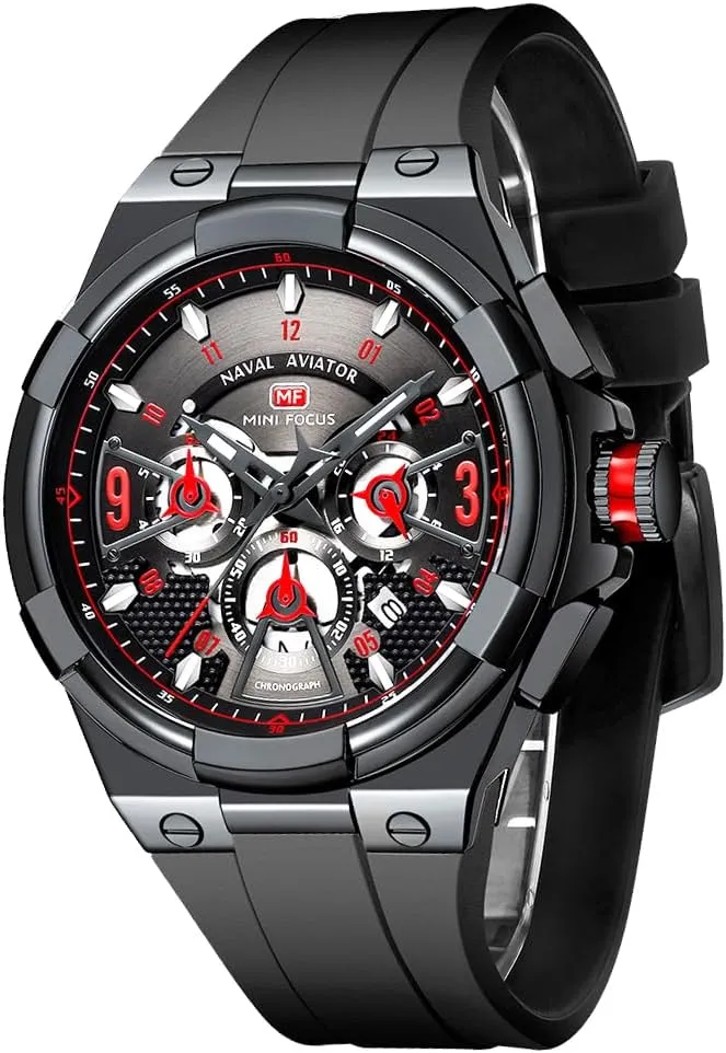 Watch for Men MF MINI FOCUS Mens Watches Unique interrupt imprint don scavenger Hollow Casual Wrist Watch (Chronograph/Waterproof/Luminous/Calendar/24 Hour) Silicon Band Fashion 
