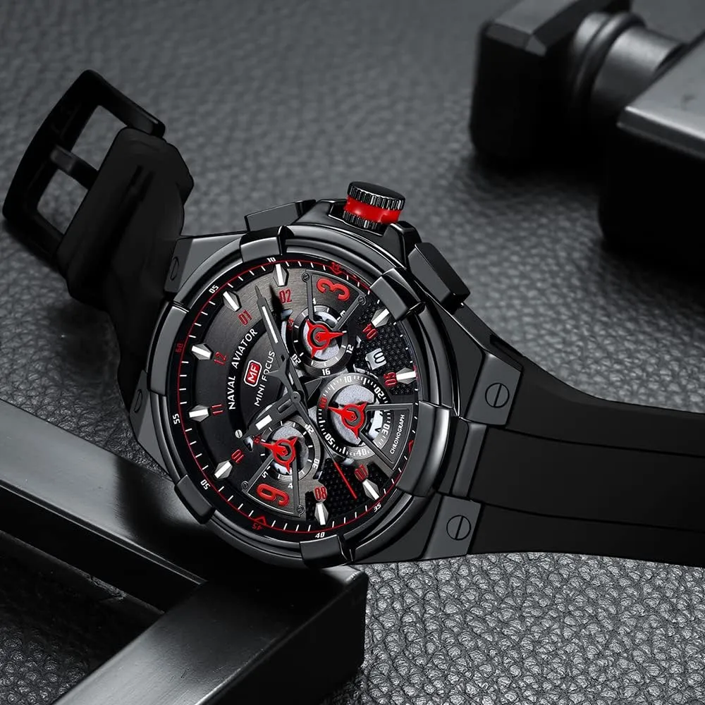 Watch for Men MF MINI FOCUS Mens Watches Unique interrupt imprint don scavenger Hollow Casual Wrist Watch (Chronograph/Waterproof/Luminous/Calendar/24 Hour) Silicon Band Fashion 