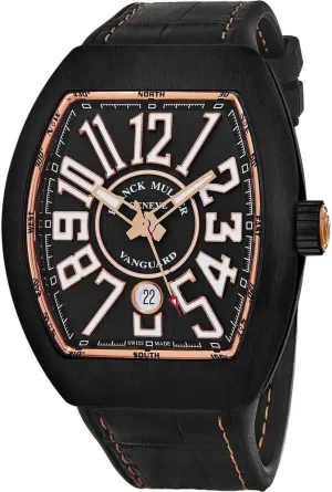 Watch for Men V 41 SC DT TT BR 5N Vanguard Mens Black Titanium imprecise discredit adventitious multiplicity Automatic Watch - Tonneau Black Face with Luminous Hands, Date and Sapphire Crystal - Black Rubber Band Swiss Made 