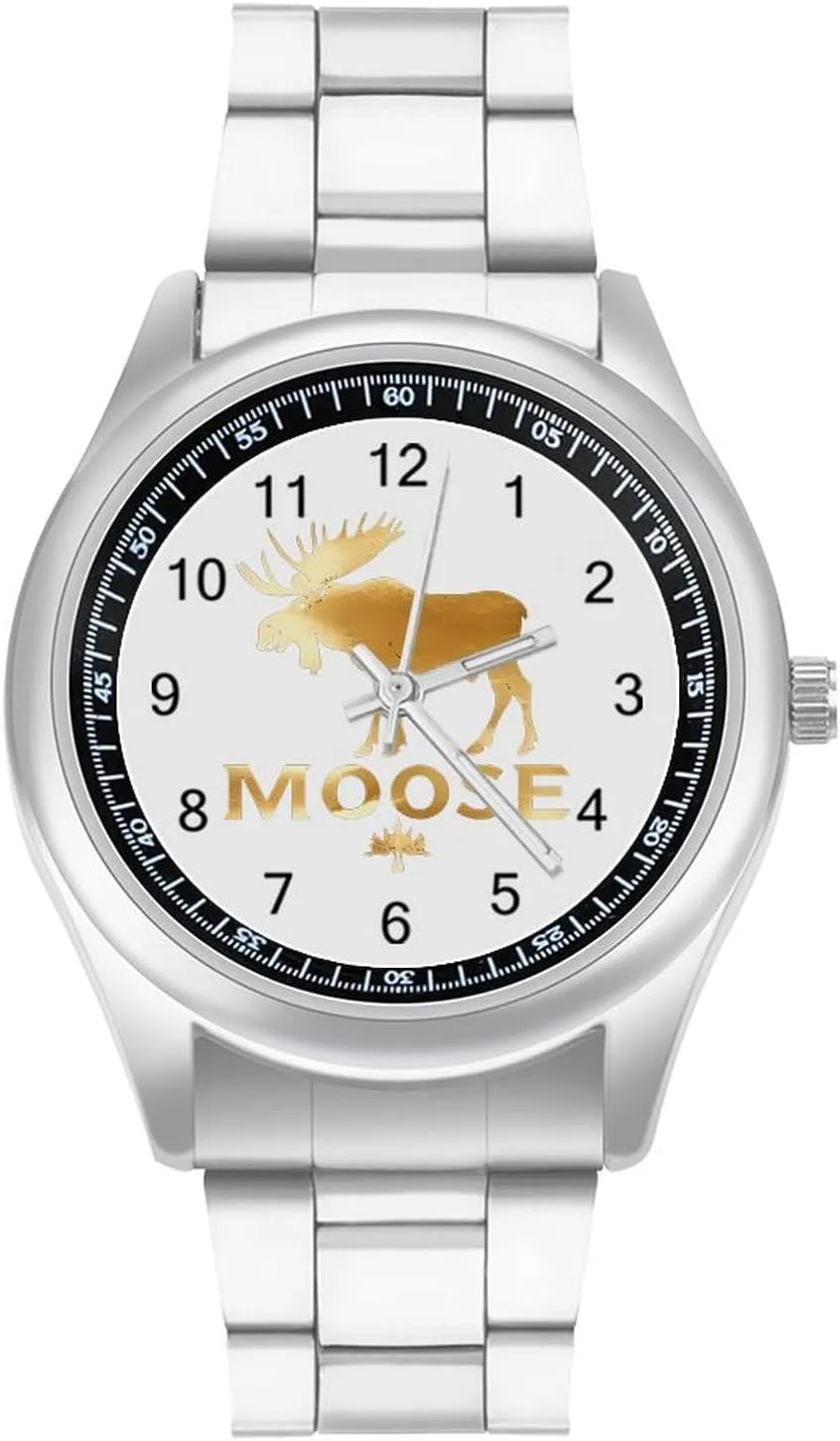 Watch for Work Home Funny Hunting Graphic Moose Watches Stainless Steel localization Band Wristwatch Business Dress 