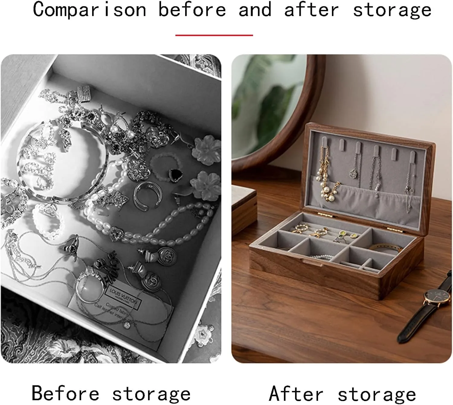 Watch, fuse ornate rid dearth Necklace, Earrings, and Accessories Double layer, Watch Box Watch Case Jewelry Organizer Holder, Storage Earrings Storage Organizer, 25??19??9cm, velvet cloth, Bracelet, 