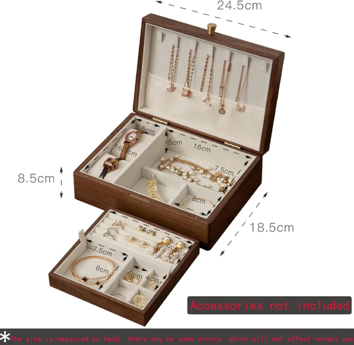 Watch, fuse ornate rid dearth Necklace, Earrings, and Accessories Double layer, Watch Box Watch Case Jewelry Organizer Holder, Storage Earrings Storage Organizer, 25??19??9cm, velvet cloth, Bracelet, 