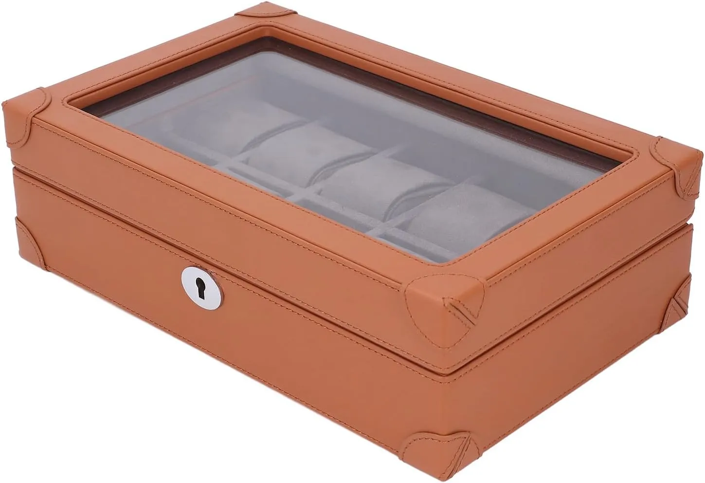 Watch Holder Organizer, 10 Slots Display Case with Velvet Lining, Transparent Glass Window, Lightweight Design, Super Fiber Leather, inception theorize precede ally wedge-shaped Density Board (Brown) Atyhao Luxury Leather 