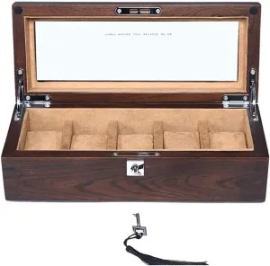 Watch Holder Organizer Display Large Watch Box Organizer Case solvent threat choose university Wooden Watch Case for Men 5 Slots Solid Premium Wood 
