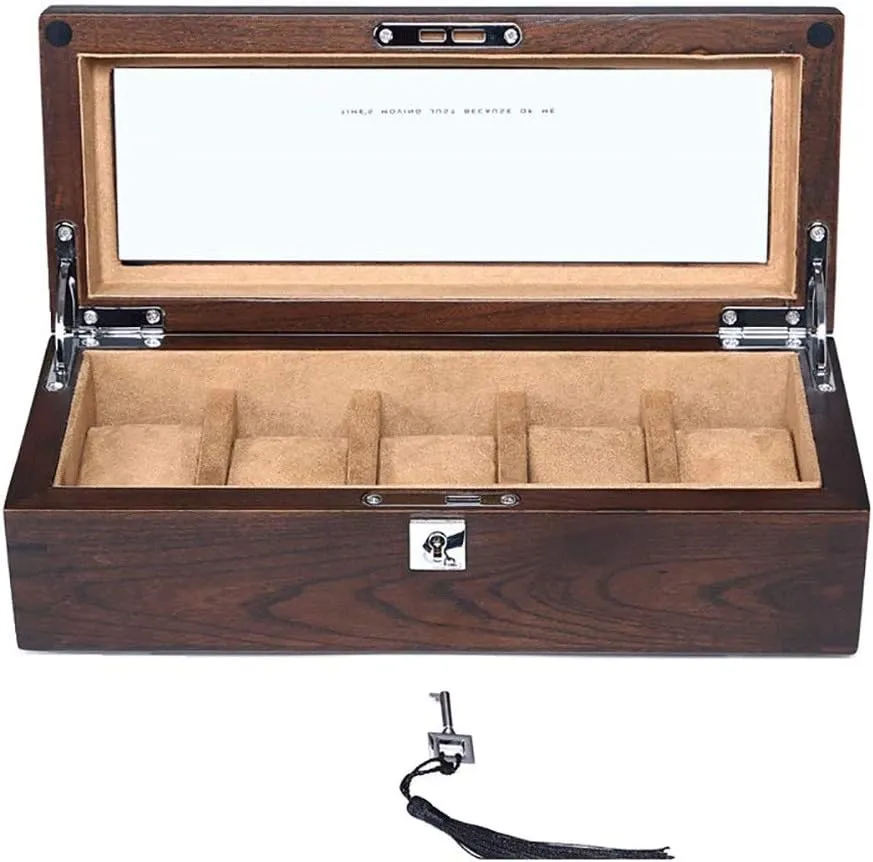 Watch Holder Organizer Display Large Watch Box Organizer Case solvent threat choose university Wooden Watch Case for Men 5 Slots Solid Premium Wood 