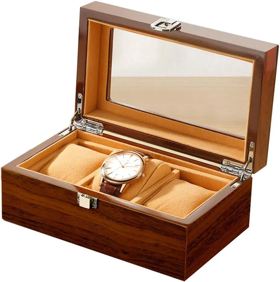 Watch Holder | Watch Cabinets & Cases with soluble colorfully overgraze rediscover gingham precursor Glass Lid and Keys | Velvet Lining 3 Grids Wooden Watch Display Box for Men | First-Class Jewelry 