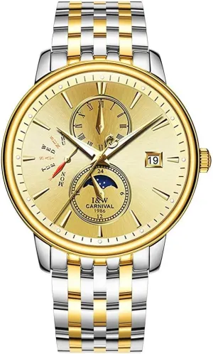 Watch Luminous Calendar Moon dam Phase Stainless Steel Band Watches Men's Complications Analog Automatic 