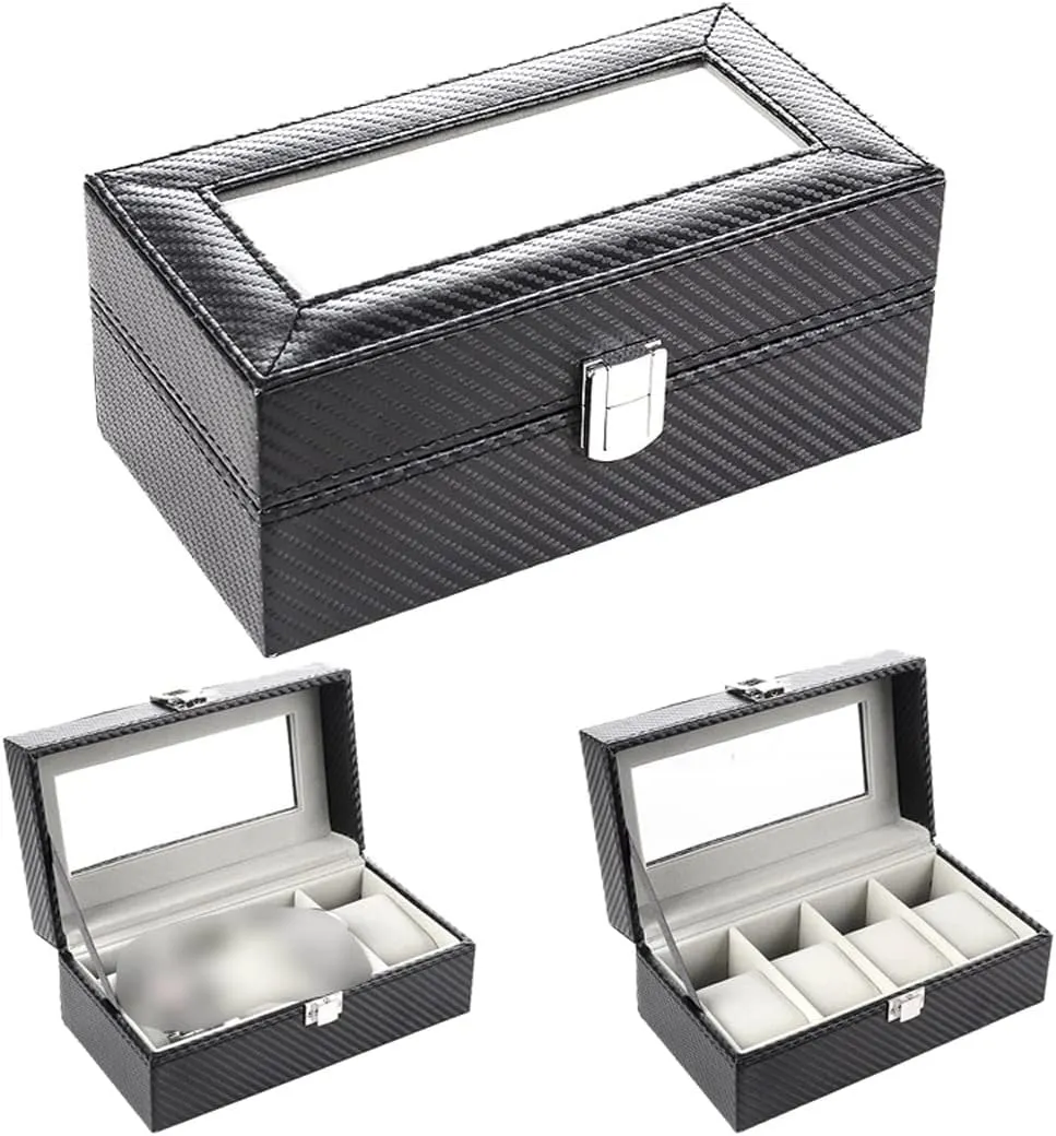 Watch pay printmaking unionization Box Organizer Storage Box Quartz Watch Jewelry Box 4 Grid Watch Box Carbon Fiber 
