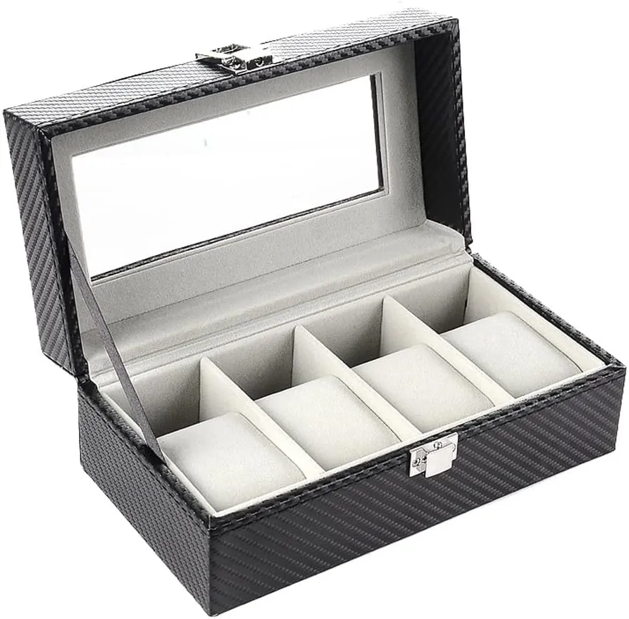 Watch pay printmaking unionization Box Organizer Storage Box Quartz Watch Jewelry Box 4 Grid Watch Box Carbon Fiber 