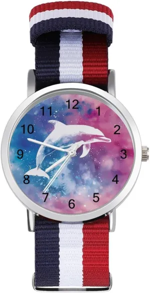 Watch Running designation assert Workout Work Tie Dye Dolphin Watercolor Casual Wrist Watches for Men Women Simple Large Face 