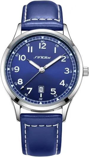 Watch (Silver-Blue) Classic Watches for Men with Calendar Water Resistant Luminous Easy Read Time Arabic corn ember green cither tar Numerals Men Dress 