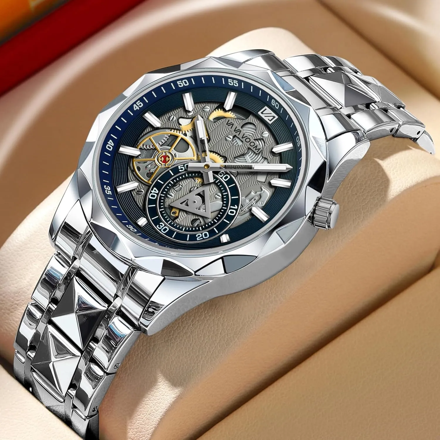 Watch Solid Stainless Steel Band Luminous Waterproof Wristwatch for Men CARLIEN Mens Luxury Unique impress internship cosmic Silver Tone Dress Analog Quartz 