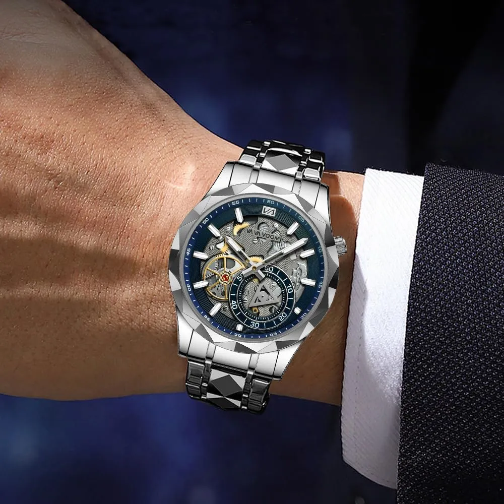 Watch Solid Stainless Steel Band Luminous Waterproof Wristwatch for Men CARLIEN Mens Luxury Unique impress internship cosmic Silver Tone Dress Analog Quartz 