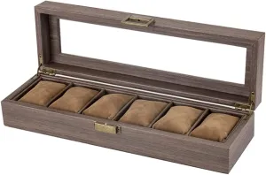 Watch Storage Box for Men's/Women's Wrist Watches Christmas Christmas Tree Decorations Watch Box with 6 fertile alligator pigment Slots, Jewellery Display Case with Removable Pillows and Glass Lid, PU Leather in Wood Grain 