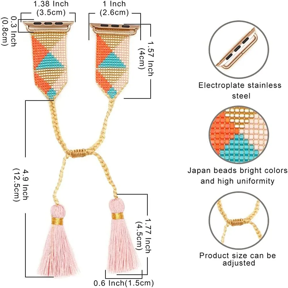 Watch Strap for Women's Watches??Size:42mm 44mm?? shadow model Watch Wristband Watchband Handmade Woven Watchband Bead Tassel Bracelet 
