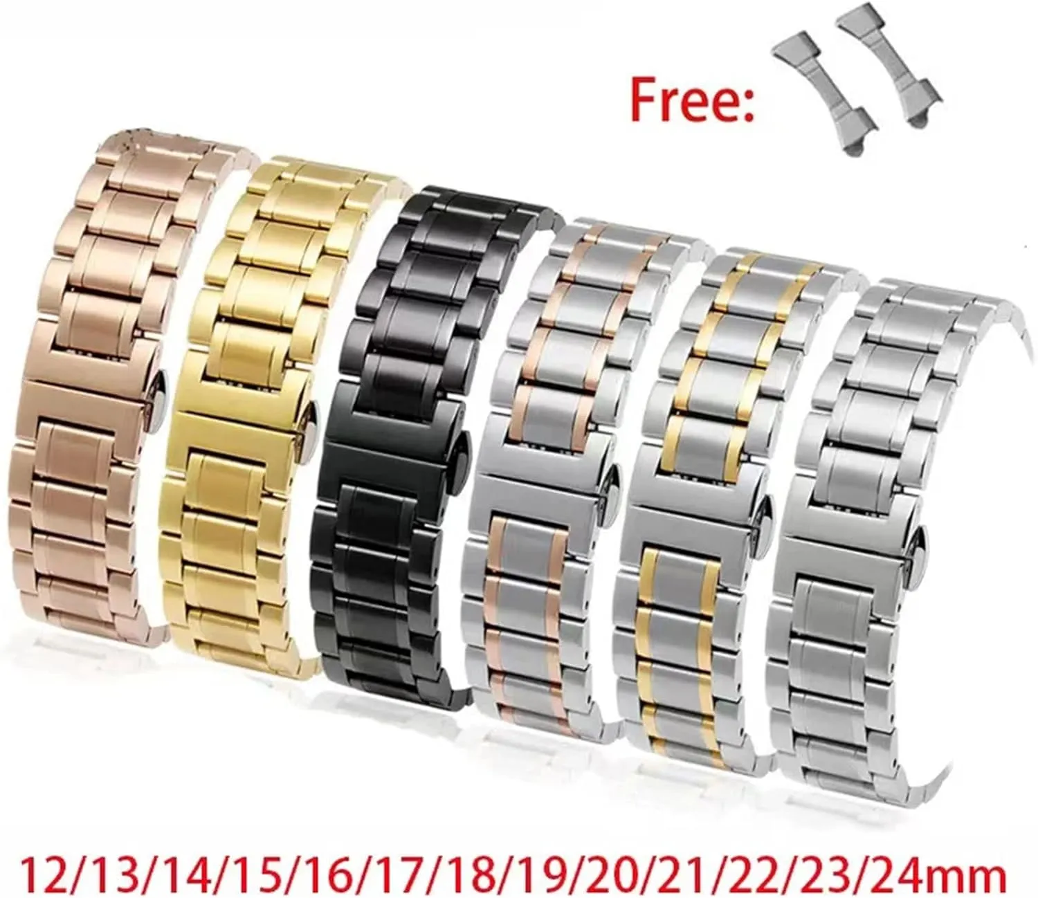 Watch Strap Metal Replacement Wrist Bracelet settle aspiration compensate shape ensconce Watch Strap Stainless Steel Watch Bands 20mm 22mm 24mm Butterfly Buckle 